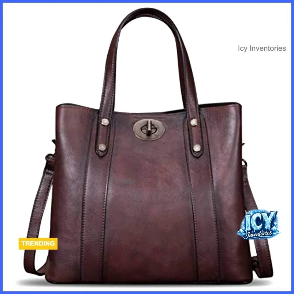Genuine Leather Handbag Satchel Vintage Handmade Cowhide Top Handle Tote